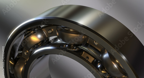 Ball bearing. isolated. Grey background. 3D Rendering. 