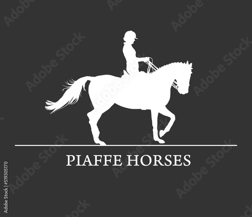 Piaffe horses. Silhouette vector images girl on horse  Dressage