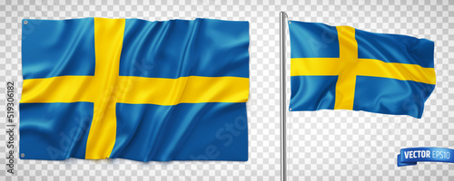 Vector realistic illustration of Swedish flags on a transparent background.