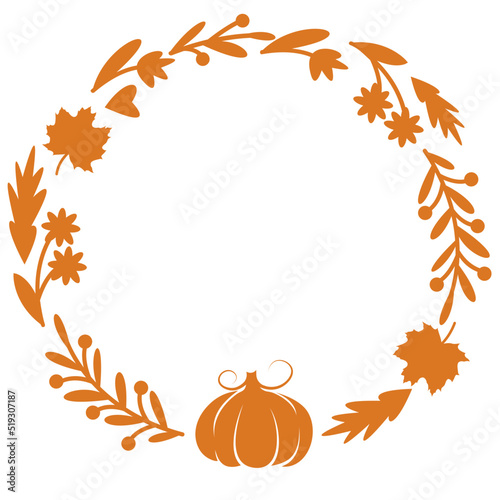 Fall wreath svg, Autumn circle monogram border svg, Round fall leaves, Pumpkin