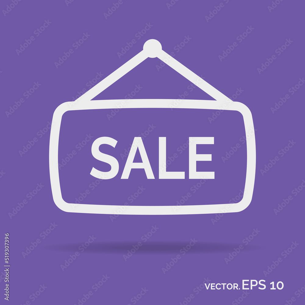 Sale banner outline icon white color isolated on purple background Sale banner outline icon white color isolated on purple background