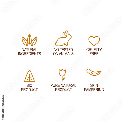 NATURAL INGREDIENTS, NO TESTED ON ANIMALS, CRUELTY FREE, BIO PRODUCT, PURE NATURAL PRODUCT, SKIN PAMPERING ISOLATED ON WHITE