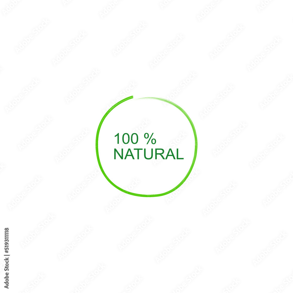 100 % Natural Green Circle Sign isolated On White