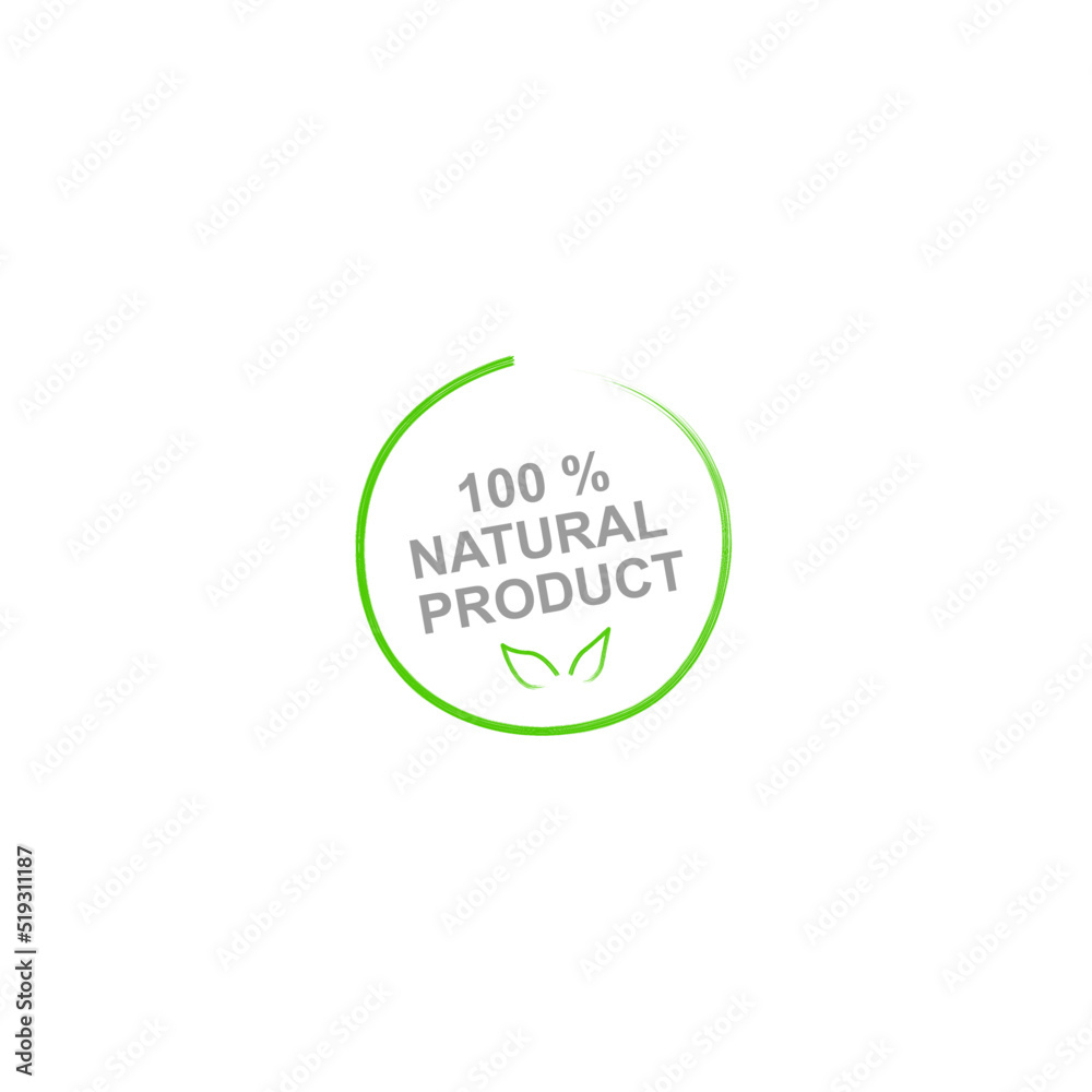 100 % Natural Product Design Badge isolated On White
