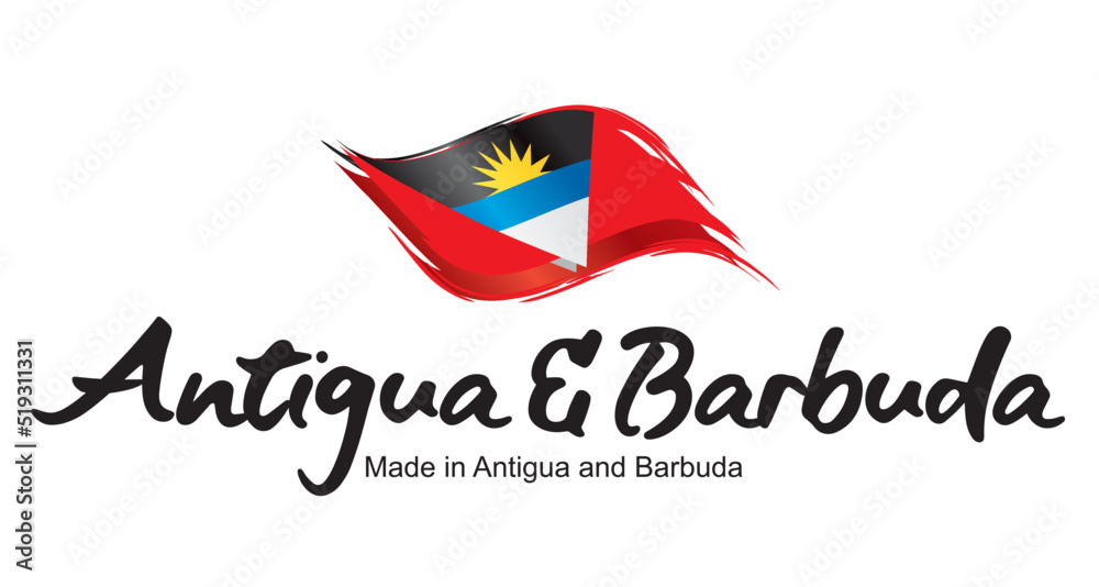 Made in Antigua and Barbuda new handwritten flag ribbon typography lettering logo label banner