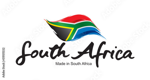 Made in South Africa new handwritten flag ribbon typography lettering logo label banner photo