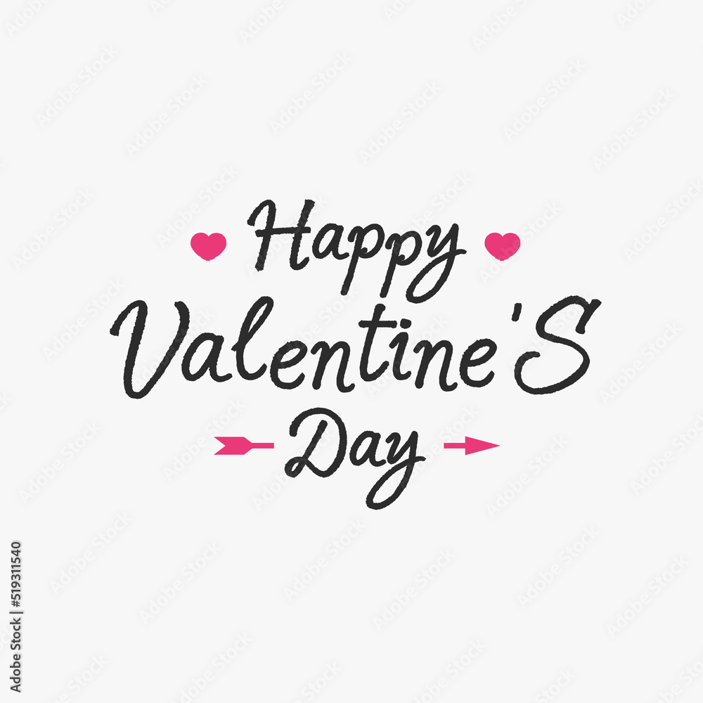 Valentines day emblem with symbol hearts and arrow isolated on white background for use greeting card, label, tag, decoration, stamp, poster, romantic quote, sale banner. Vector Illustration