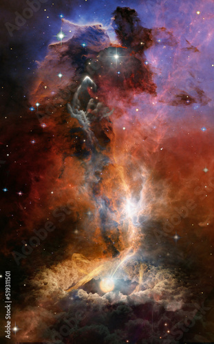 Space landscape with distant nebula and black hole. Elements of this image furnished by NASA.