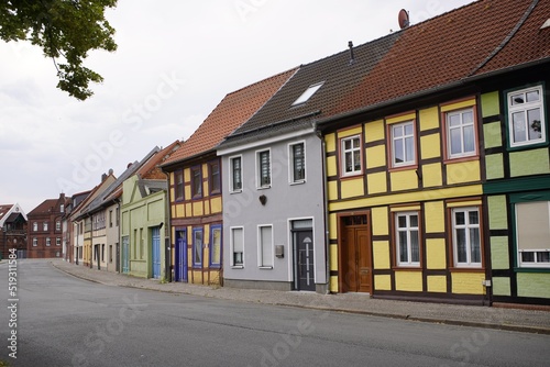 Old historic buildings in the Hanseatic city of Salzwedel from the Middle Ages. Saxony-Anhalt, Germany.