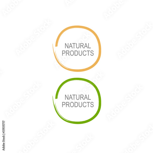 Natural Product Circle Badge ( Brown, Green ) Isolated On White