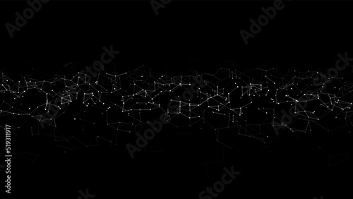Connection to the global network. Abstract vector dots and lines on a black background. The concept of big data, digital technology, science and information technology development.