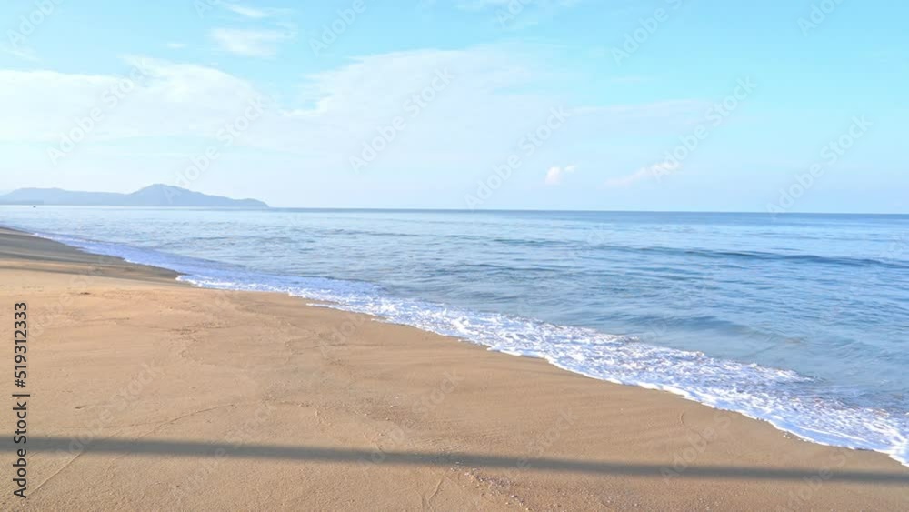 Tropical Sea Waves Breaking on Sandy Exotic Beach at Evening Sun, Slow Motion Tropical Sea Waves Breaking on Sandy Exotic Beach at Evening Sun, Slow Motion
