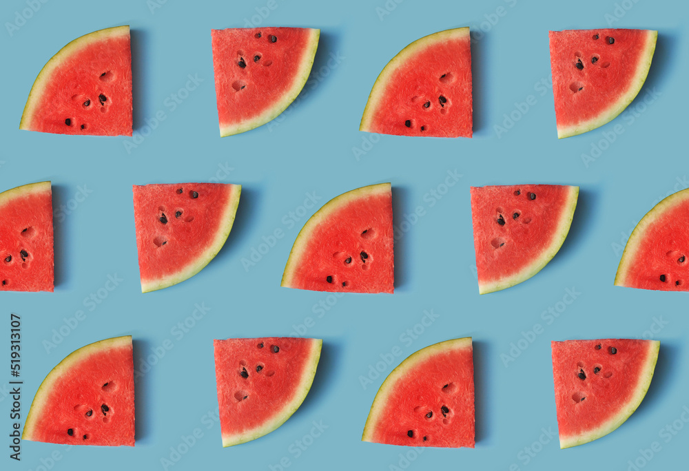 Texture of watermelon slices on a blue background Texture of watermelon slices on a blue background