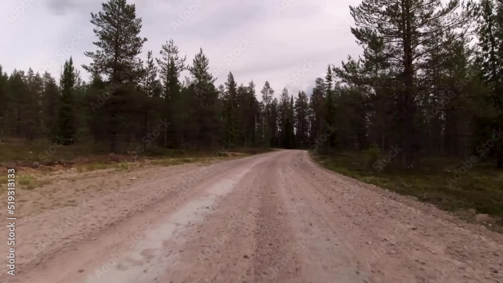 Driver pov in lapland forest dirt road, driver point of view Driver pov in lapland forest dirt road, driver point of view