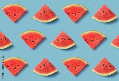 Texture of watermelon slices on a blue background