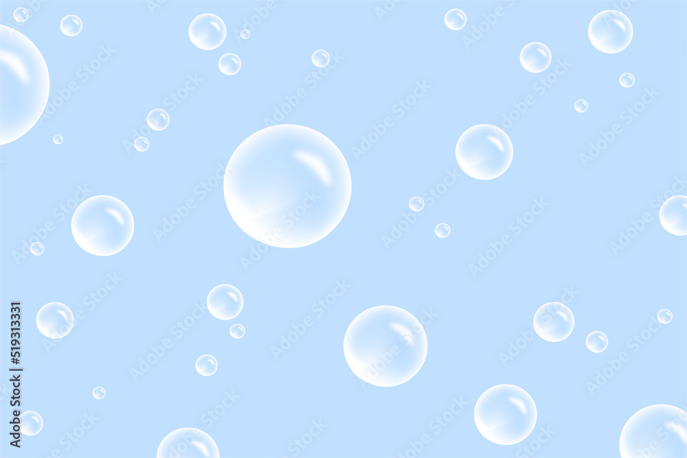 Bath foam soap with bubbles isolated on blue background. Set of shampoo and soap foam lather illustration