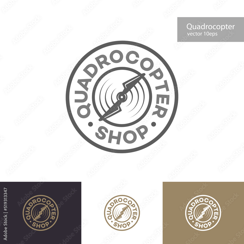 Vector quadrocopter shop logo set isolated on background for drone service logo, flying club label, badge and design element. 10 eps