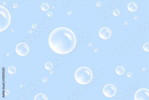 Bath foam soap with bubbles isolated on blue background. Set of shampoo and soap foam lather illustration