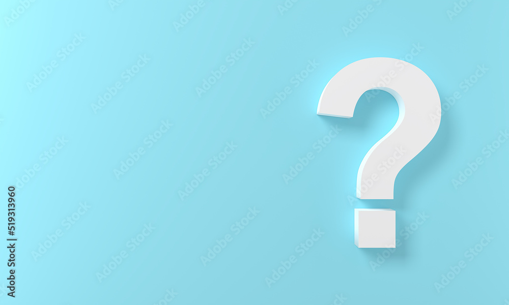 White Question Marks on blue pastel background. 3D Rendering. Minimal white question mark isolate. Realistic 3d query simple . icon cute sweet concept idea design White Question Marks on blue pastel background. 3D Rendering. Minimal white question mark isolate. Realistic 3d query simple . icon cute sweet concept idea design