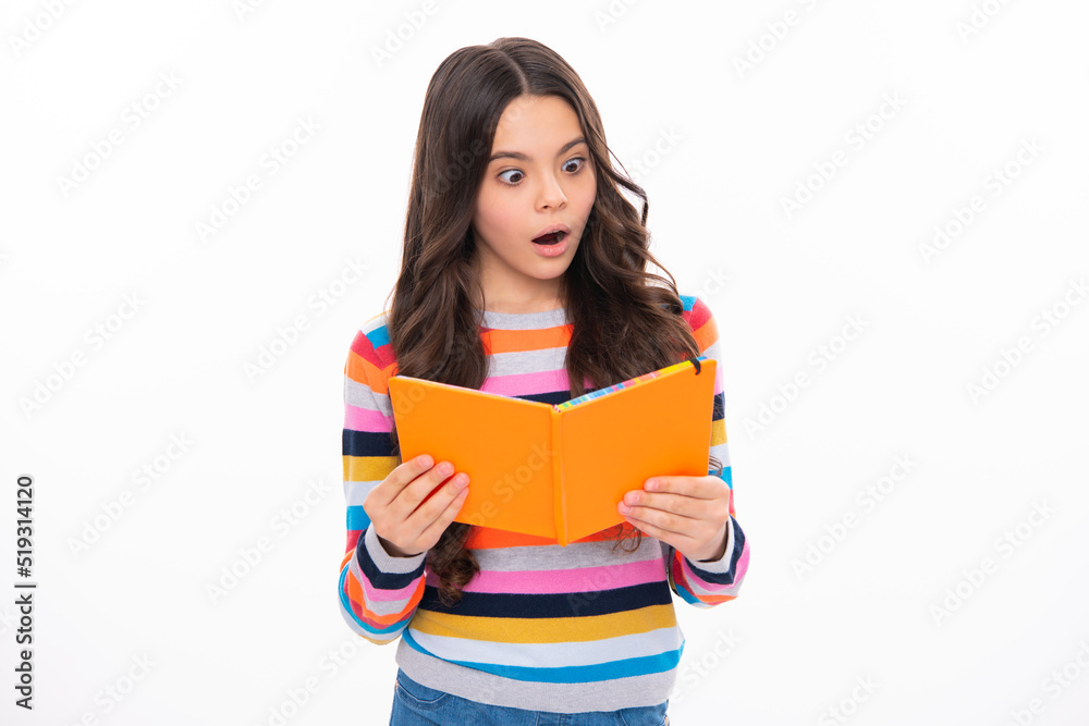 Teen girl pupil hold books, notebooks, isolated on white background, copy space. Back to school, teenage lifestyle, education and knowledge. Surprised face, surprise emotions of teenager girl. Teen girl pupil hold books, notebooks, isolated on white background, copy space. Back to school, teenage lifestyle, education and knowledge. Surprised face, surprise emotions of teenager girl.