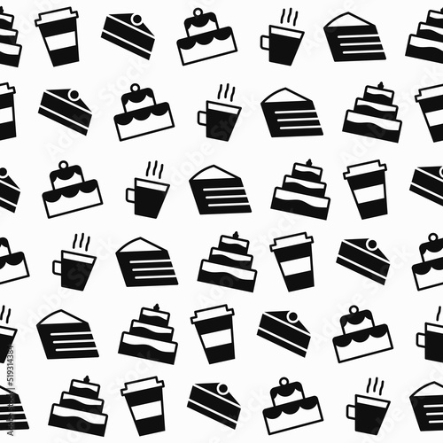 cake seamless pattern flat style black color for packaging wrapping paper, cafe, restaurant, sweet menu, bakery shop, website, dessert banner, cupcake. Baked background vector 10 eps