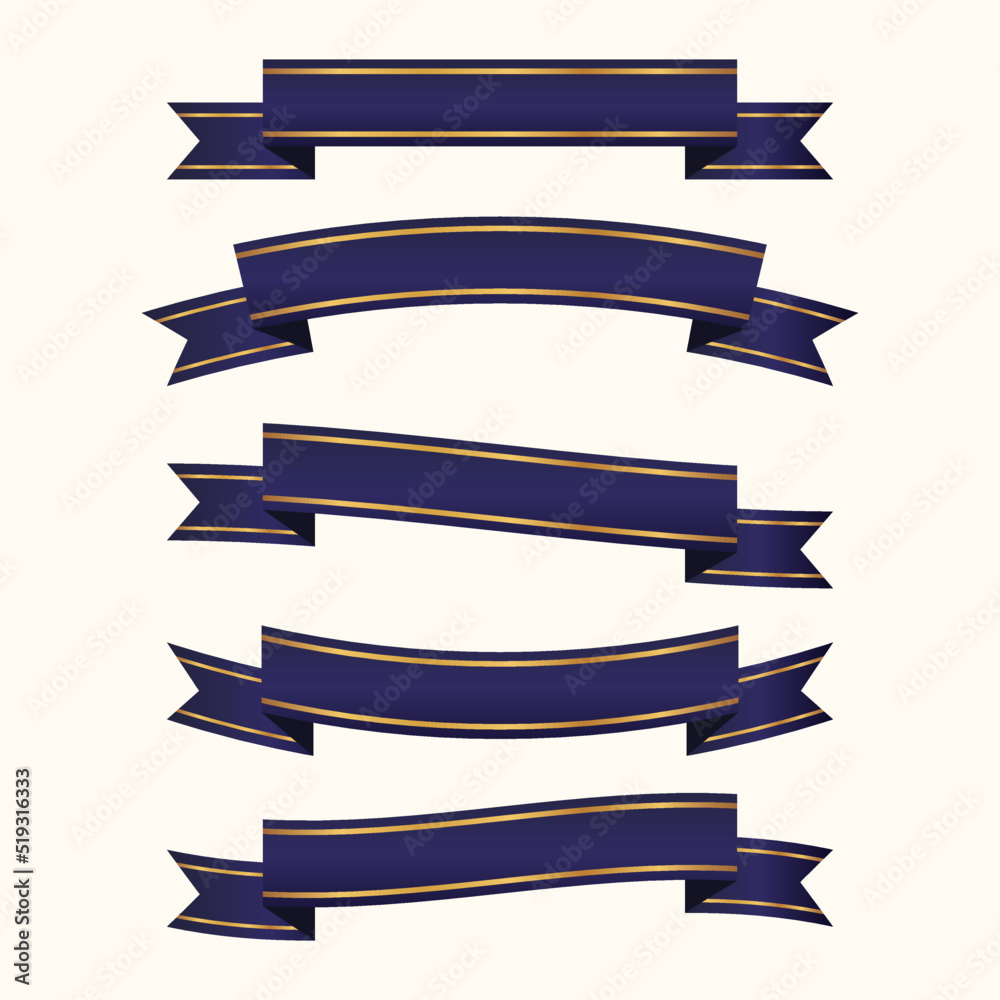 Set of Purple Color Luxury Ribbon Banners and gold stripes. Vector illustration