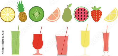 Set of cocktails and lemonades color flat icons for web and mobile design. Outline colorful illustration isolated on white background