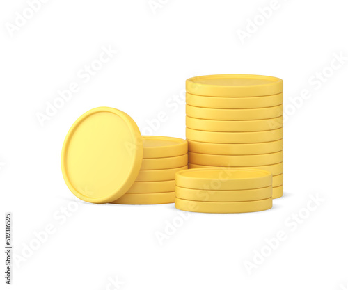 Yellow glossy financial coin cash money stack banking payment exchange buying goods 3d icon vector