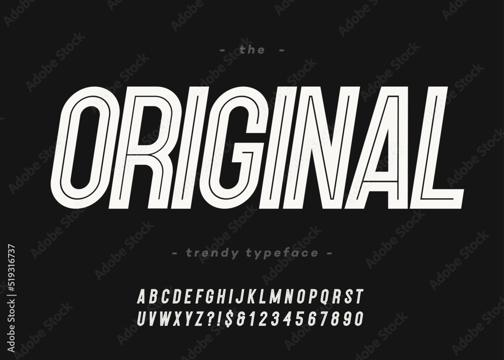 Vector bold original font trendy typography white color for decoration, logo, party poster, t shirt, book, greeting card, sale banner, printing on fabric. Cool typeface. Modern alphabet. 10 eps