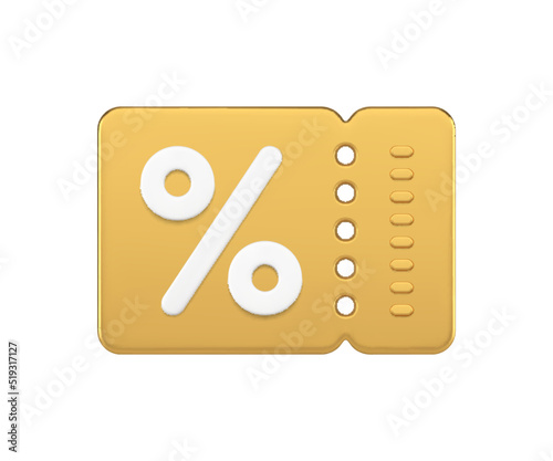 Golden shopping percentage coupon buying purchase special offer realistic 3d icon vector