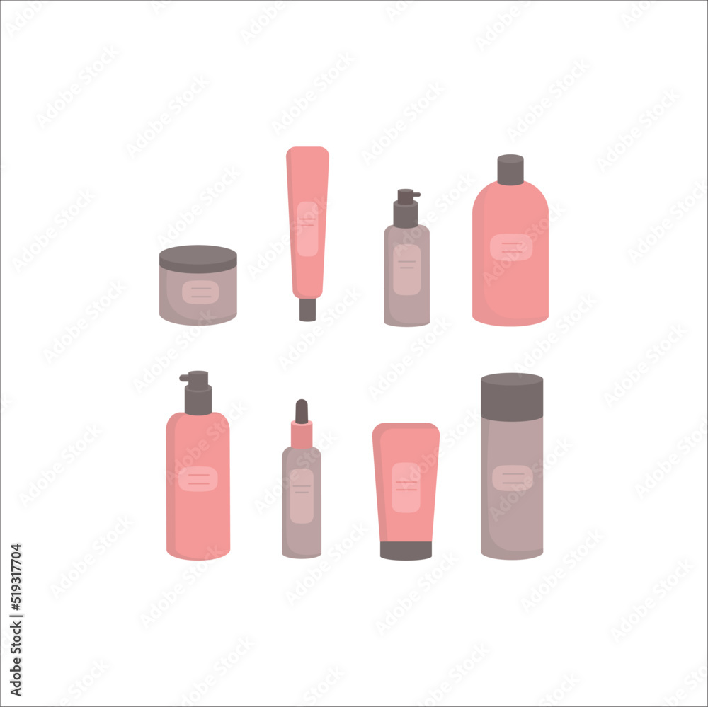 Set of cosmetic products flat vector illustration. Skincare products. Set of cosmetic products flat vector illustration. Skincare products.