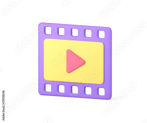 Media channel video content filmstrip purple application isometric badge realistic 3d icon vector