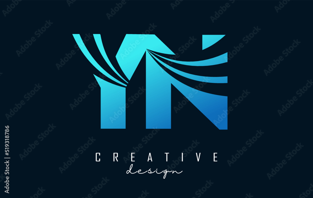 Creative blue letters YN y n logo with leading lines and road concept design. Letters with geometric design. - obrazy, fototapety, plakaty 