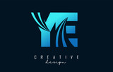 Creative blue letters YE y e logo with leading lines and road concept design. Letters with geometric design.