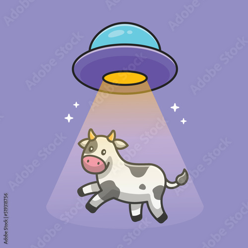 Cute Cow Sucked In UFO Spacecraft Cartoon Vector Icon 
Illustration. Animal Technology Icon Concept Isolated 
Premium Vector. Flat Cartoon Style