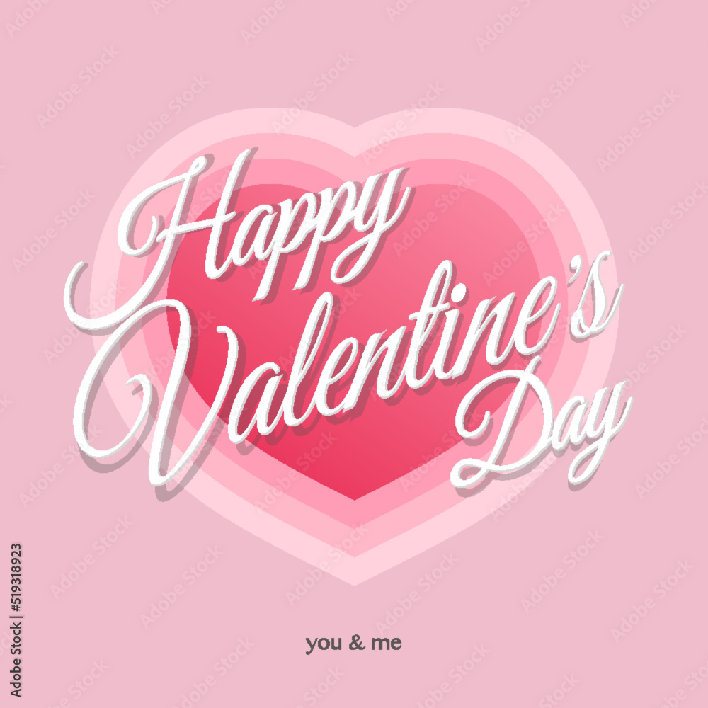 Happy Valentines banner with wish and heart symbol on pink background for promotion, greeting card, special offer, stamp, poster, label, tag, decoration, quote. Vector 10 eps