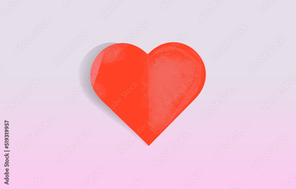 Big Orange Heart on pink background. Valentine's day sign. Bright vector illustration of Valentine day love holiday with symbol of one big beautiful heart shape. Suitable for Valentine's day and Mothe