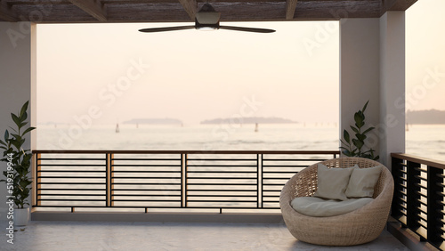 Valokuva Modern minimal comfortable lounge balcony terrace with beautiful sea ocean view