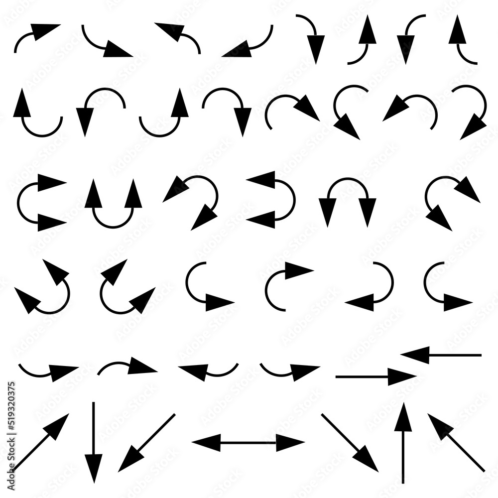 Fototapeta premium Line art set different arrows. Black swirl line. Vector illustration. stock image. 