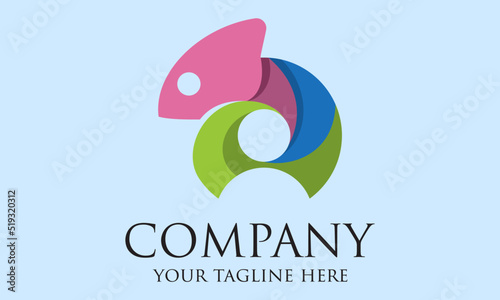 Colorful Chameleon Circle with Negative Space Avatar Logo Design