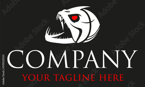 White and Red Color Predator Fish with Black Background Logo Design