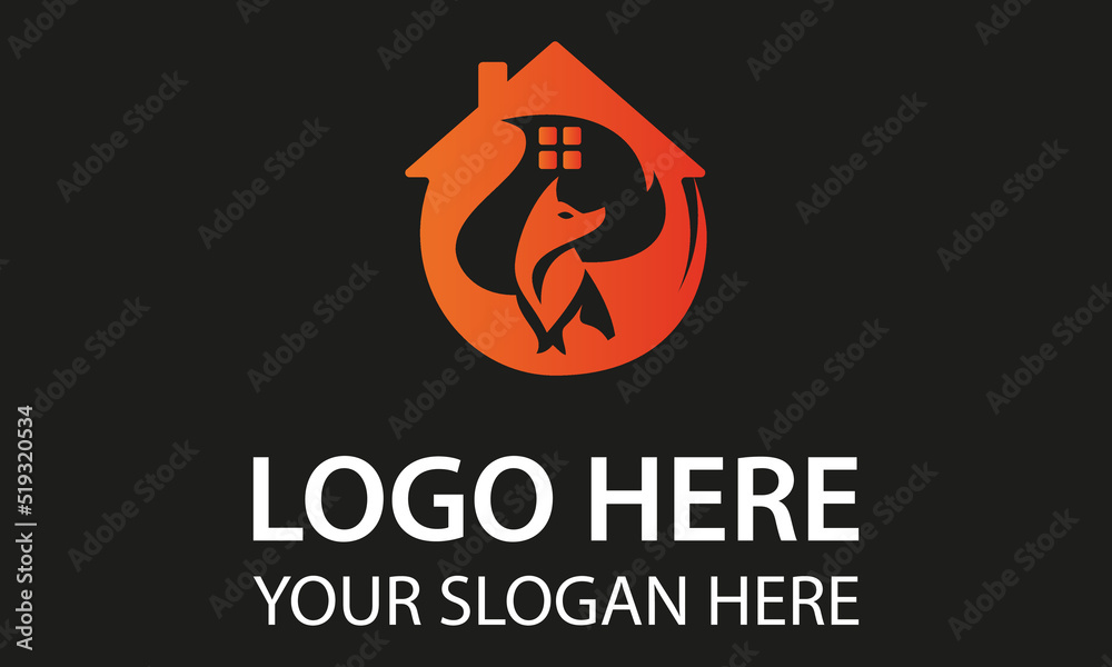 Red Color Negative Space Fox Home Logo Design Red Color Negative Space Fox Home Logo Design