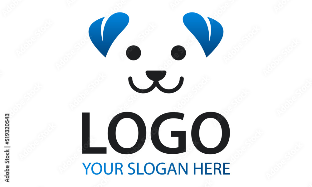 Blue Color Negative Space Face Dog with Blue Leaf Logo Design Blue Color Negative Space Face Dog with Blue Leaf Logo Design