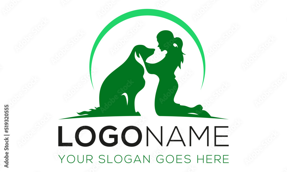 Green Color Dog and Girl Care Logo Design