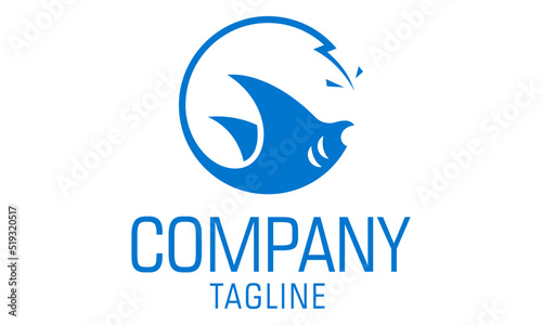 Blue Color Stingray Fish Bolt Logo Design