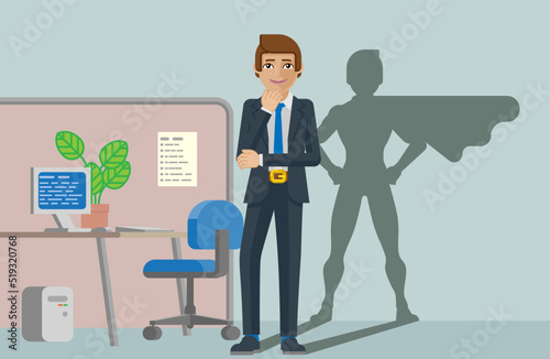 Business Man Hero with Superhero Shadow Concept