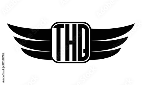 THQ three Letter wing minimalist creative concept icon eagle symbol professional black and white logo design, Vector template photo