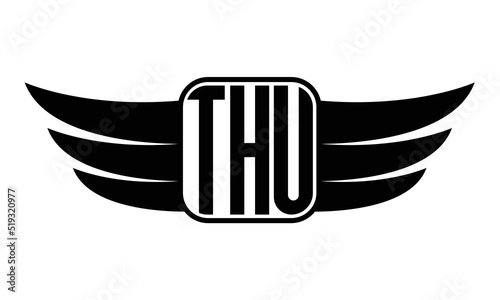 THU three Letter wing minimalist creative concept icon eagle symbol professional black and white logo design, Vector template