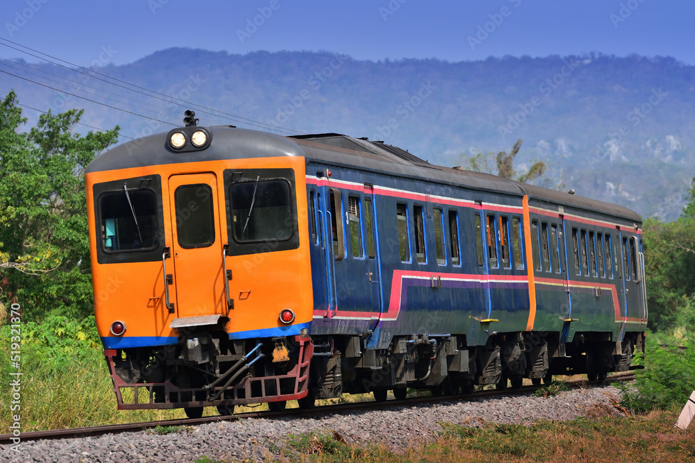 Diesel railcar on the railway in Thailand