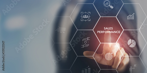 Sales performance management and report concept. Drive sales performance to optimize sales team's capabilities and optimize the window opportunity for the sale. Improve sales efficiency, agile CRM.